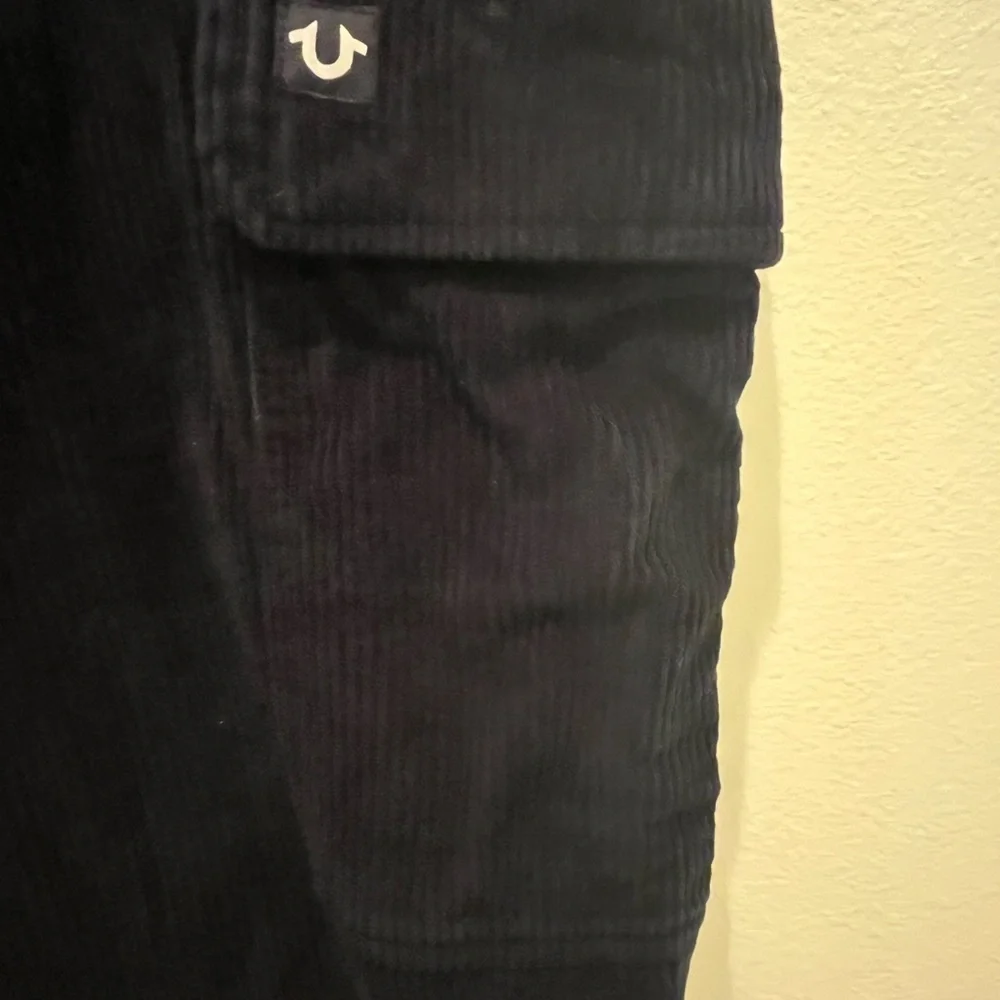 True Religion Men's Black Corduroy Cargo Pants